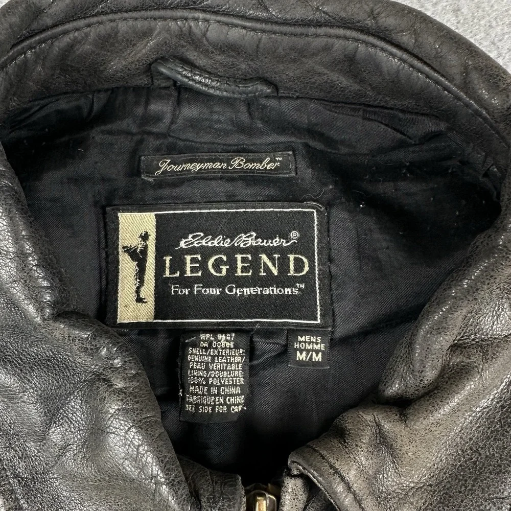 Eddie Bauer Legends Journeyman Bomber Jacket Men's Medium Black Leather Flight - Picture 10 of 16